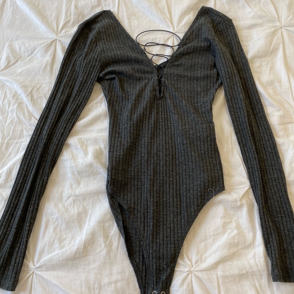 Grey lace up body suit